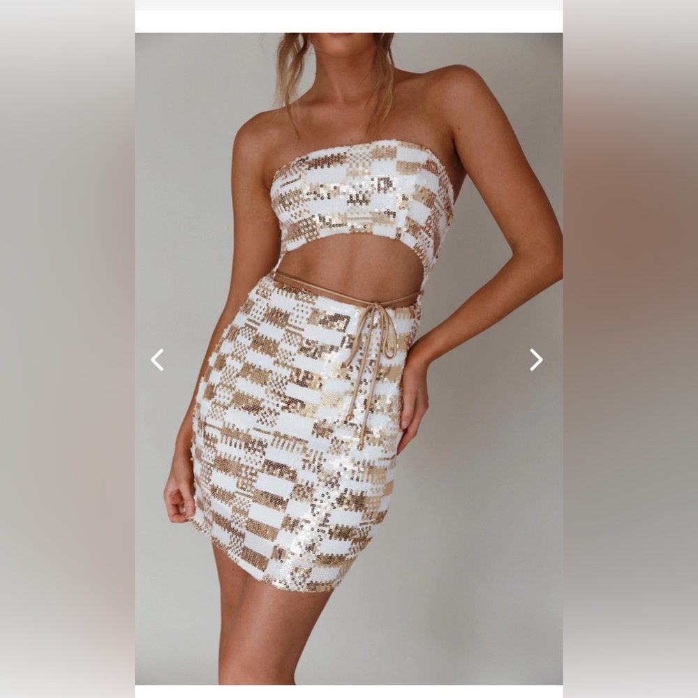 Selfie Leslie cut out waist sequin mini dress